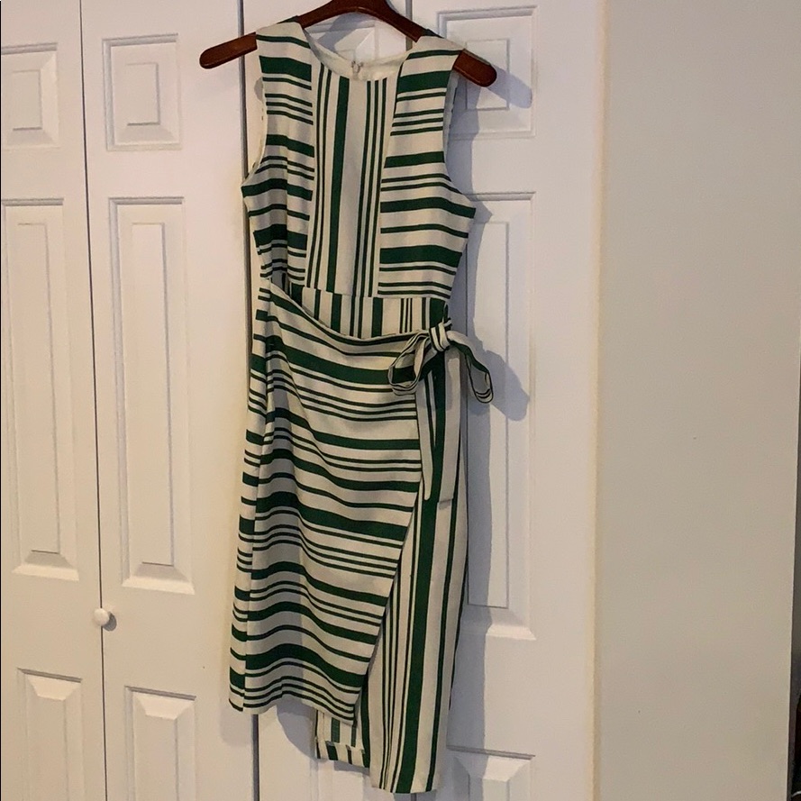 J.O.A. Faustina Green Striped Midi Wrap Dress